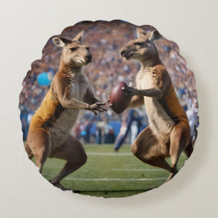 Almofada Redonda "Abaixo Em Ação: Kangaroos Jogando Regras Aussie