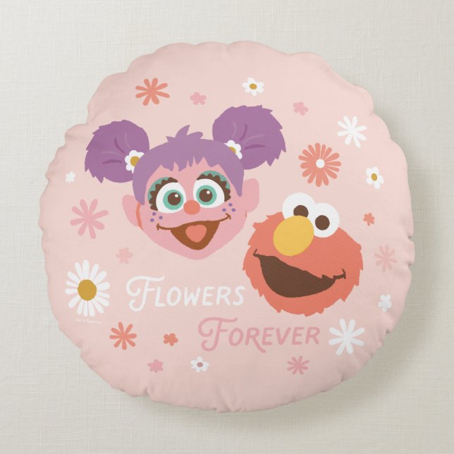 Almofada Redonda Abby Cadabby & Elmo | Flores para sempre (Frente)