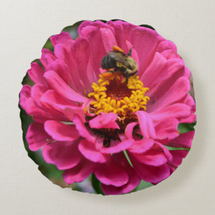 Almofada Redonda Abelha de mel de mãe floral rosa elegante