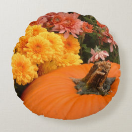 Almofada Redonda Abóbora Com Mães Amarelas E Corais