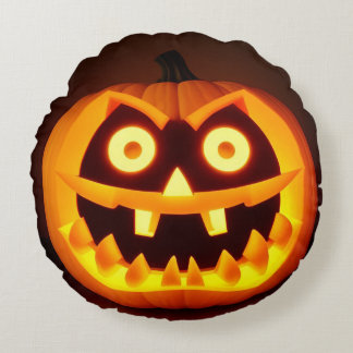 Almofada Redonda Abóbora de Halloween esculpida