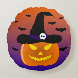 Almofada Redonda Abóbora de Halloween Jack o' Lantern Chapéu de Bru