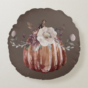 Almofada Redonda Abóbora floral de outono castanho, terracota, plum