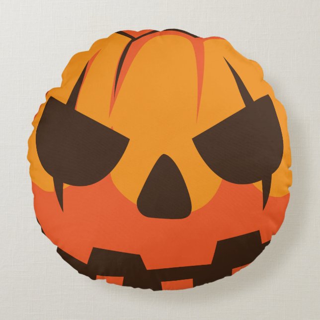 Almofada Redonda Abóbora Jack o Lantern de Halloween (Frente)