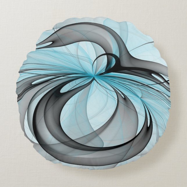 Almofada Redonda Abstract Anthracite Gray Blue Modern Fractal Art (Frente)