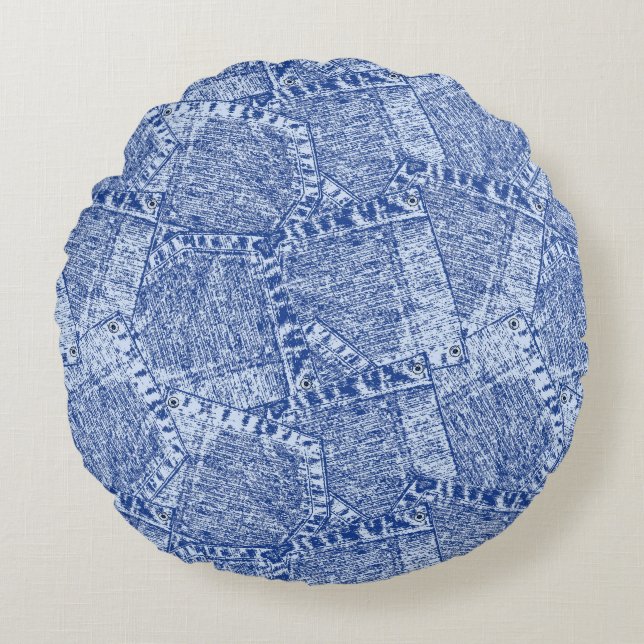 Almofada Redonda Abstract Denim Pockets Patchwork Seamless Pattern  (Frente)