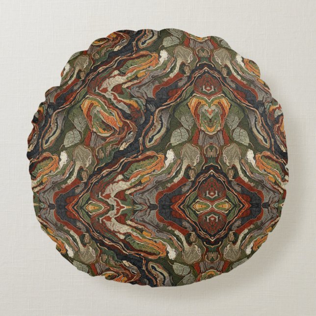 Almofada Redonda Abstract Earth Tone Swirl Pattern (Frente)