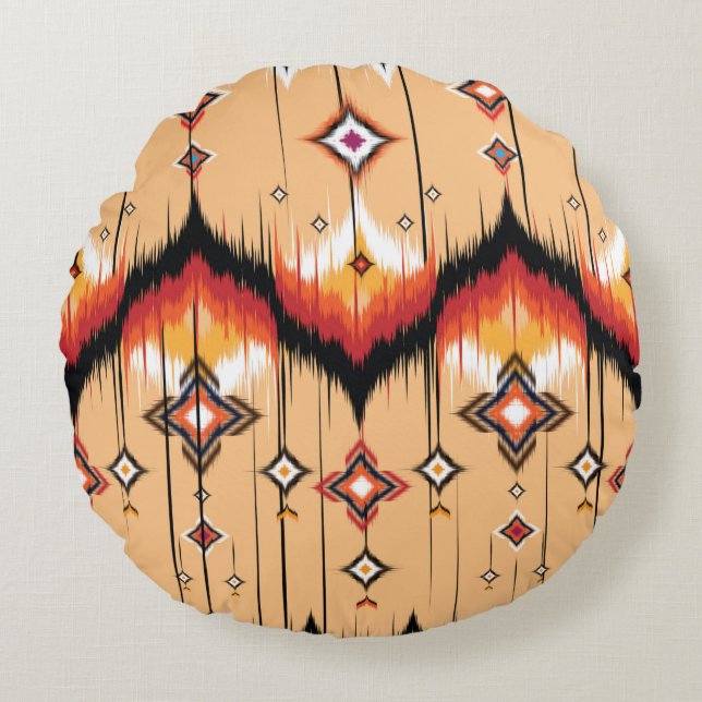 Almofada Redonda Abstract ethnic geometric pattern design, Ikat geo (Frente)