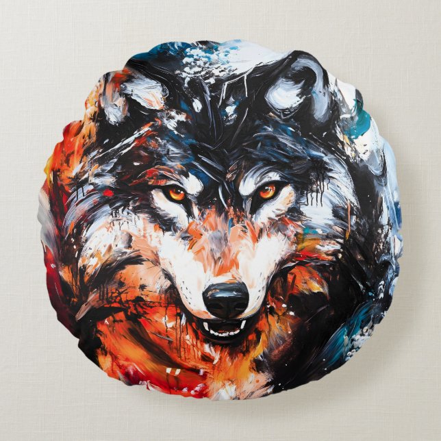Almofada Redonda Abstract Wild Spirit Wolf (Frente)