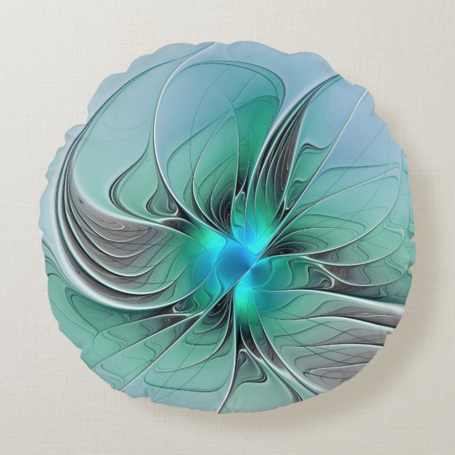 Almofada Redonda Abstract With Blue, Modern Fractal Art (Frente)