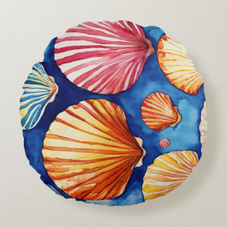 Almofada Redonda abstraktes Muster: Muscheln blau braun