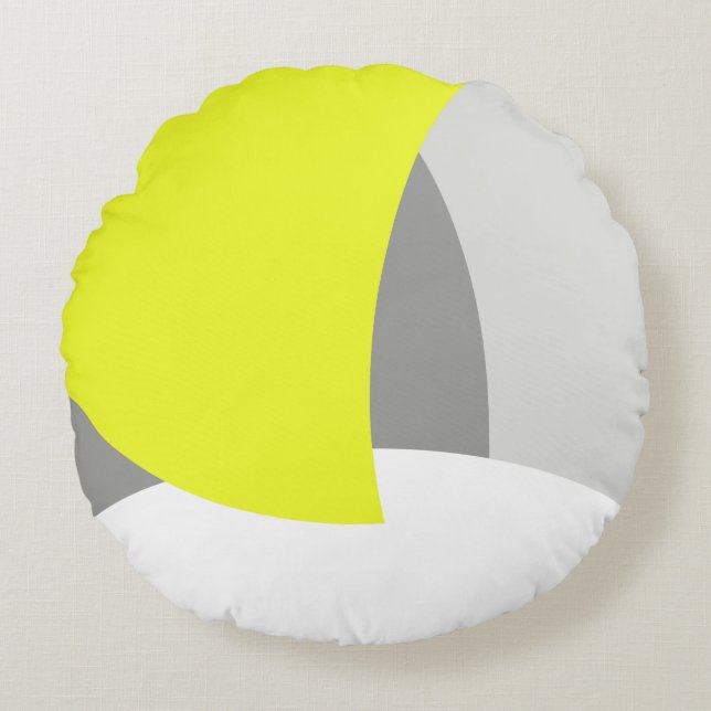 Almofada Redonda Abstrato Art Yellow Cinza White (Frente)