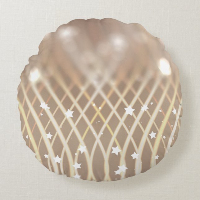 Almofada Redonda Abstrato Brown, Waves Stars Background. (Frente)