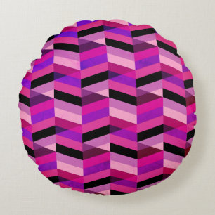 Almofada Redonda Abstrato Chevron/Herringbone Rúpias e Violetas