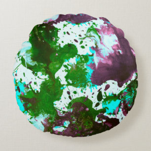 Almofada Redonda Abstrato Colorido, cor verde e roxo