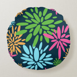 Almofada Redonda Abstrato com Flores Coloridas do Fireworks, Traves