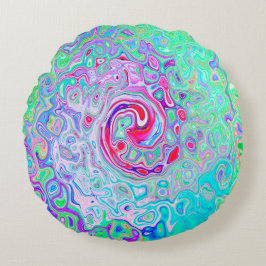 Almofada Redonda Abstrato da Groovy com espiral retrógrada e verde