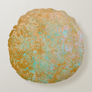 Almofada Redonda Abstrato de Álcool Patina Azul Dourada e Turquesa
