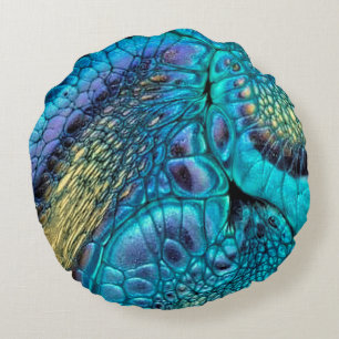 Almofada Redonda Abstrato de pele de dragão azul-turquesa