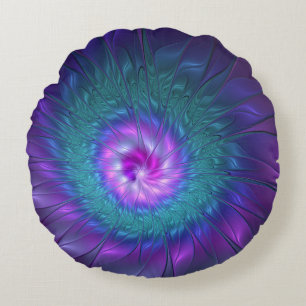 Almofada Redonda Abstrato Floral Beauty Fractal Colorida Flor