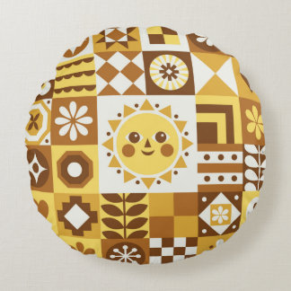 Almofada Redonda Abstrato floral. Vintage Scandinavian e folk des