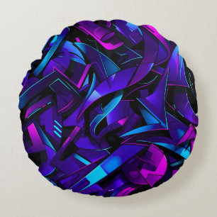 Almofada Redonda Abstrato Grafite Street Swirl