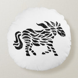 Almofada Redonda Abstrato Horse Woodblock Impressão