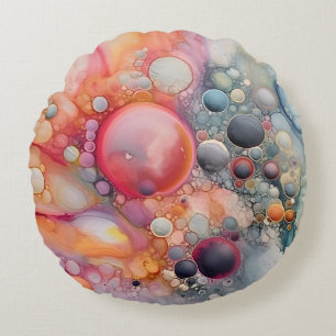Almofada Redonda Abstrato Liquid Pour Art Beach Vibes, Células de P