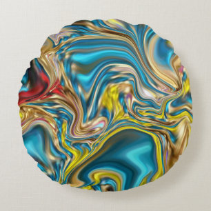 Almofada Redonda abstrato marble espirra azul-azul-turquesa-lacrime