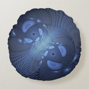 Almofada Redonda Abstrato moderno Trendy Dusk Blue Fractal Art