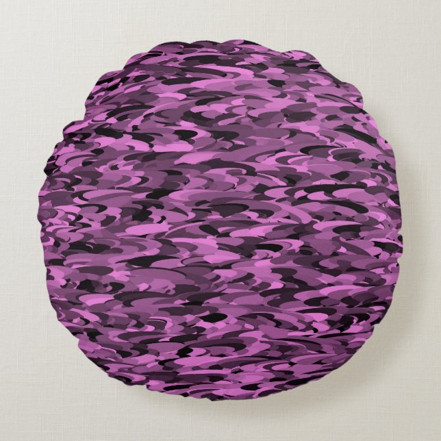 Almofada Redonda Abstrato Padrão preto roxo (Frente)