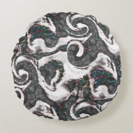 Almofada Redonda Abstrato preto e branco com detalhes coloridos ou
