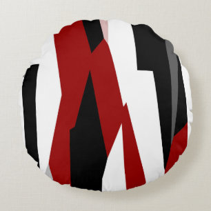 Almofada Redonda Abstrato preto e branco vermelho