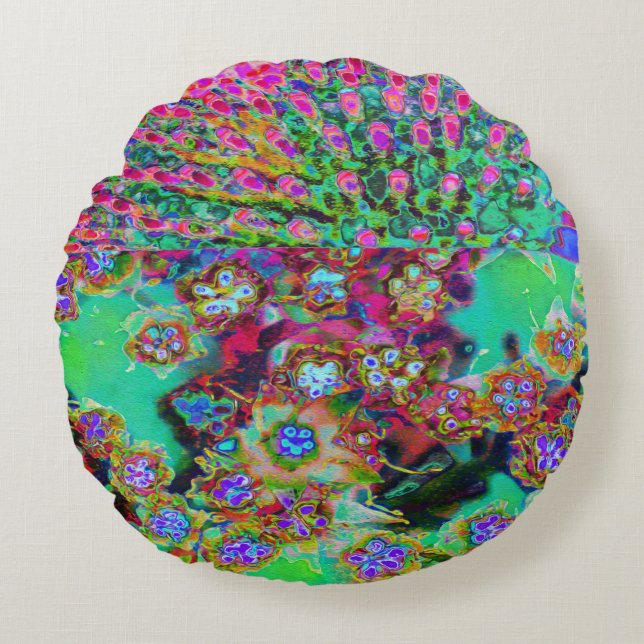 Almofada Redonda Abstrato psicodélico Groovy Roxo Sedum (Frente)