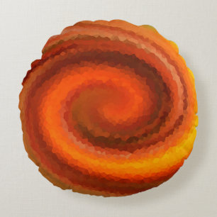 Almofada Redonda Abstrato rolo líquido, cor de laranja, fogo castan