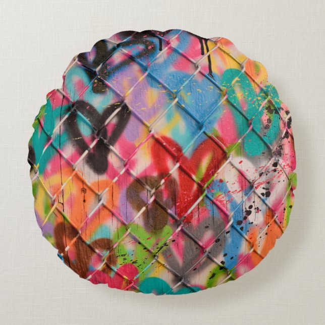 Almofada Redonda Abstrato Spray Paint Texture Background art, rua, (Frente)