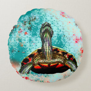 Almofada Redonda Abstrato Turtle Trabalho de arte