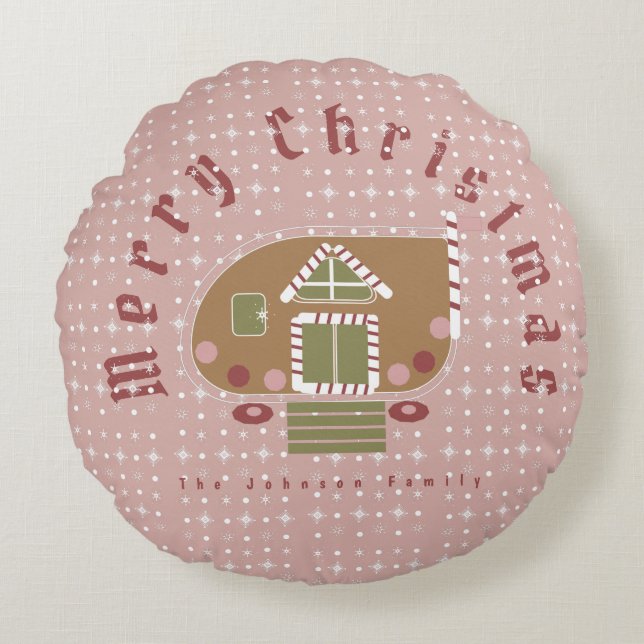 Almofada Redonda Acampamento de Biscoito de Natal Feriado (Frente)