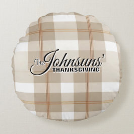 Almofada Redonda Ação de Graças do outono da Xadrez Elegante