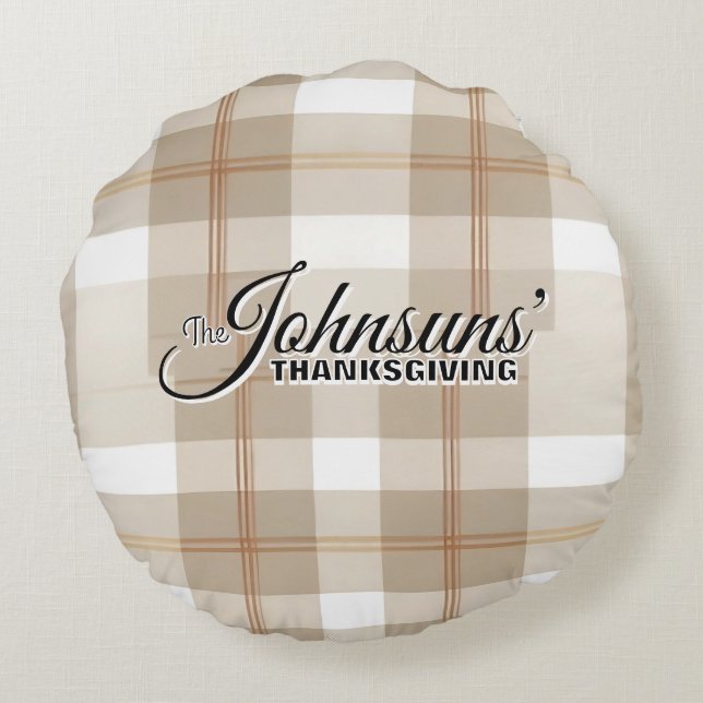 Almofada Redonda Ação de Graças do outono da Xadrez Elegante (Verso)