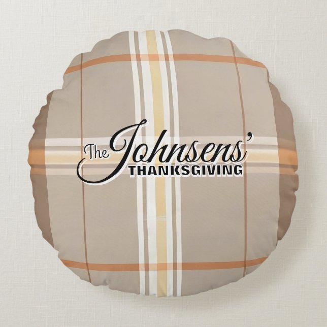 Almofada Redonda Ação de Graças do outono da Xadrez Elegante (Frente)