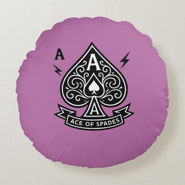 Almofada Redonda Ace Estilizado de Espadas - Emblema de Vetor de Ar (Frente)