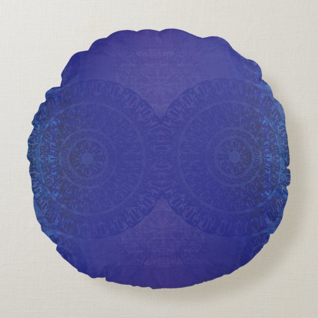 Almofada Redonda Aceitação | Medalhões Blue Indigo Violet Boho (Frente)
