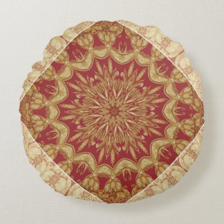 Almofada Redonda Achempong Designer Golden Red Ornate Accent Cushio
