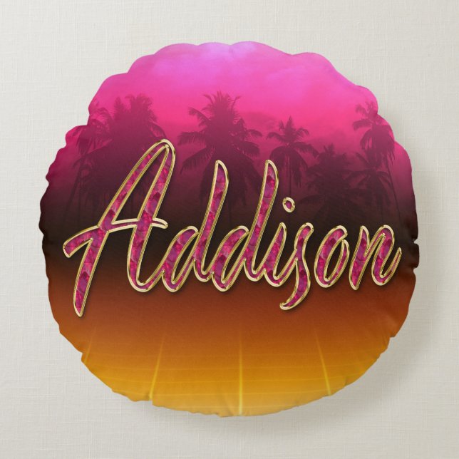 Almofada Redonda Addison Vorname Name golden pink Kissen (Frente)