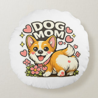 Almofada Redonda Adesivo de Corgi Mãe de Cachorro Fofo Kawaii Flor,