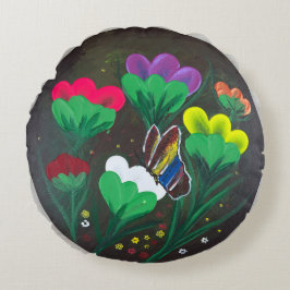 Almofada Redonda Adesivo - Obra de arte feita à mão - Flor de Borbo