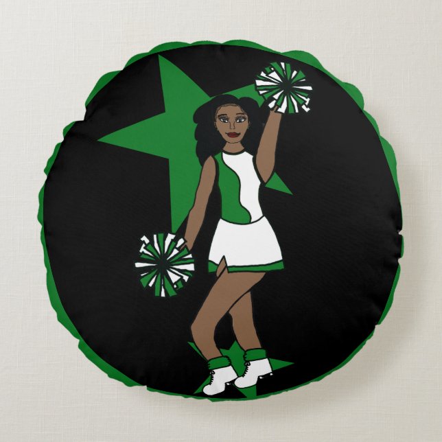 Almofada Redonda Adicione um nome de saudação verde #1 (Frente)