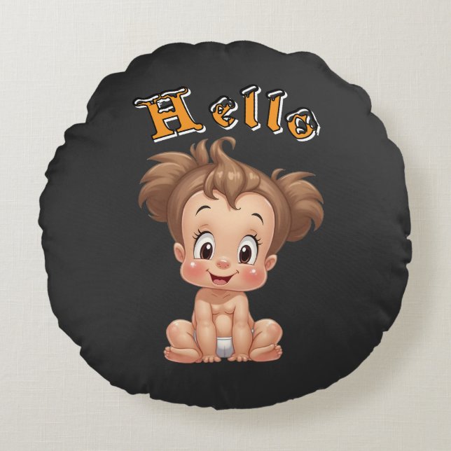 Almofada Redonda Adorable Cartoon Baby Sitting Cheerfully with Cute (Frente)