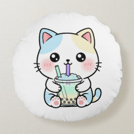Almofada Redonda Adorable Cat with Drink – Throw Pillow